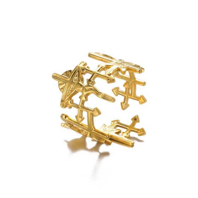 Stainless Steel Geometric Hollow Adjustable Ring null