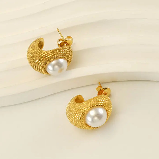 Stainless Steel Pearl U-Shaped Earrings | Minimalist French Style Wholesale null