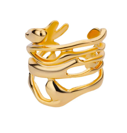 Stainless Steel Pearl Open Ring | Waterproof Hollow Geometry Ring Wholesale null