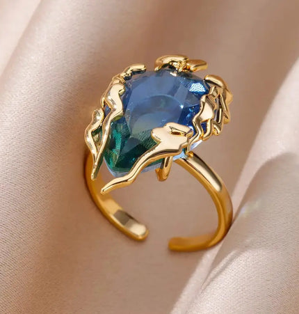 Mild Luxury Retro 18K Gold Plated Emerald Love Ring null