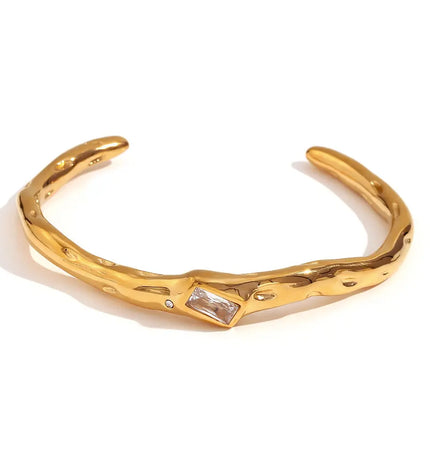 18K Gold Plated Irregular Zircon Open Cuff Bracelet null
