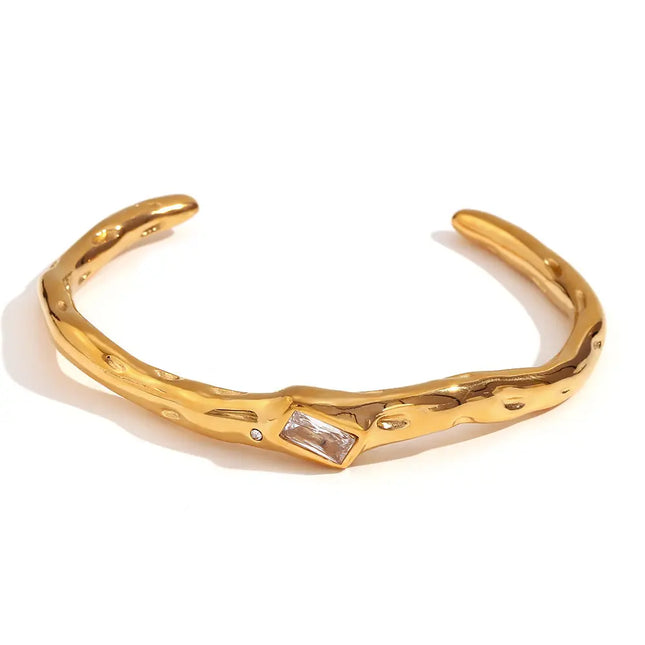 18K Gold Plated Irregular Zircon Open Cuff Bracelet null