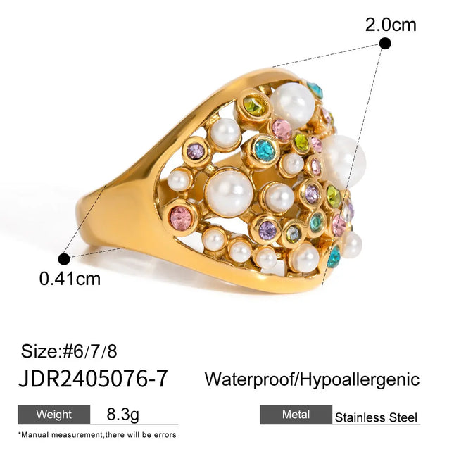 Pearl Statement Ring – Gold Plated Stainless Steel null