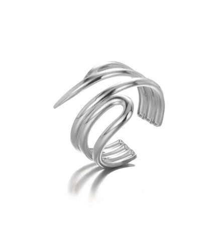 Stainless Steel Geometric Hollow Adjustable Ring null