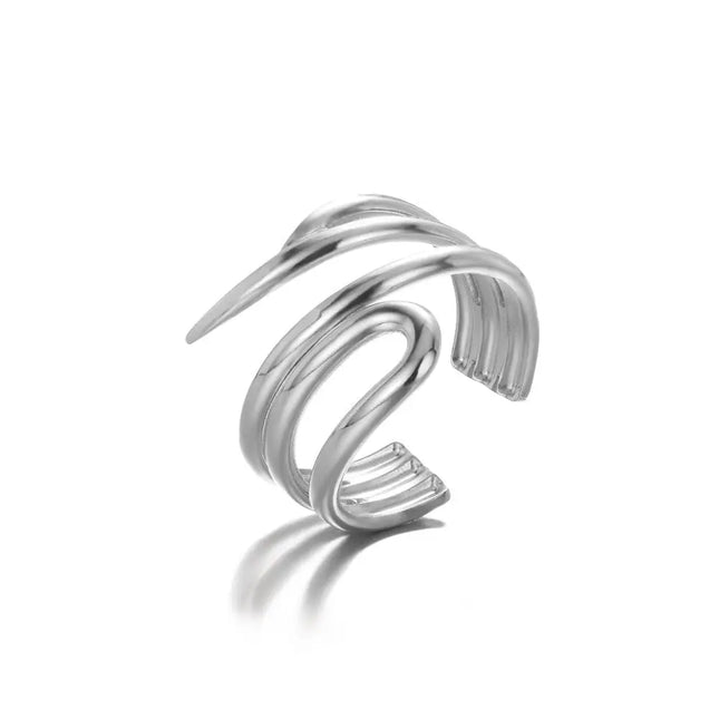 Stainless Steel Geometric Hollow Adjustable Ring null