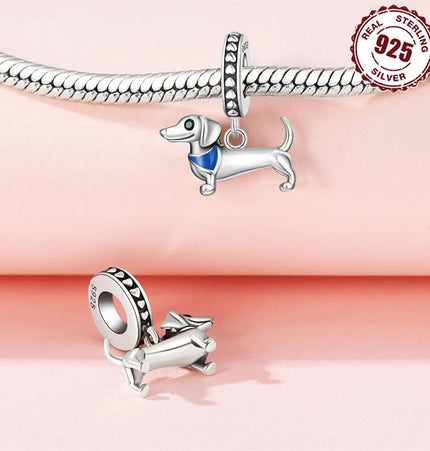 DIY Bracelet Ornament 925 Sterling Silver Sausage Dog Pendant null