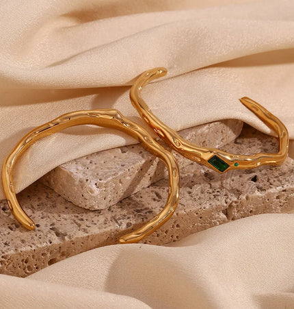 18K Gold Plated Irregular Zircon Open Cuff Bracelet null