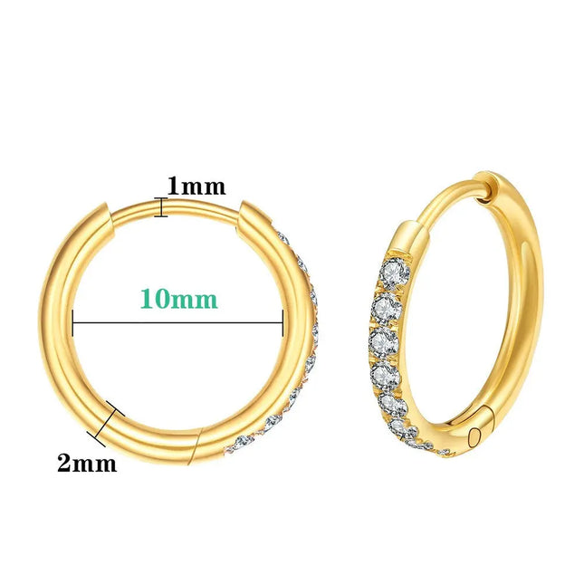 Gold-Plated Titanium Steel Hoop Earrings with Zircon Stones null
