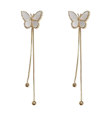 White Butterfly Tassel Earrings null