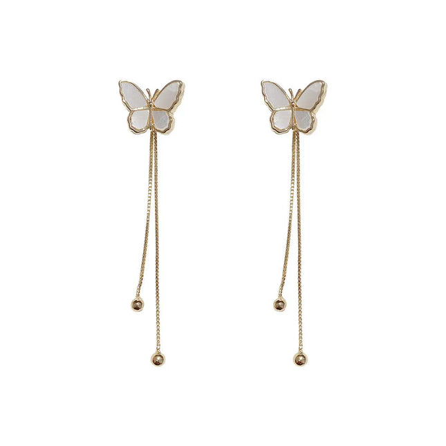 White Butterfly Tassel Earrings null