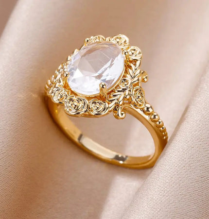 Mild Luxury Retro 18K Gold Plated Emerald Love Ring null