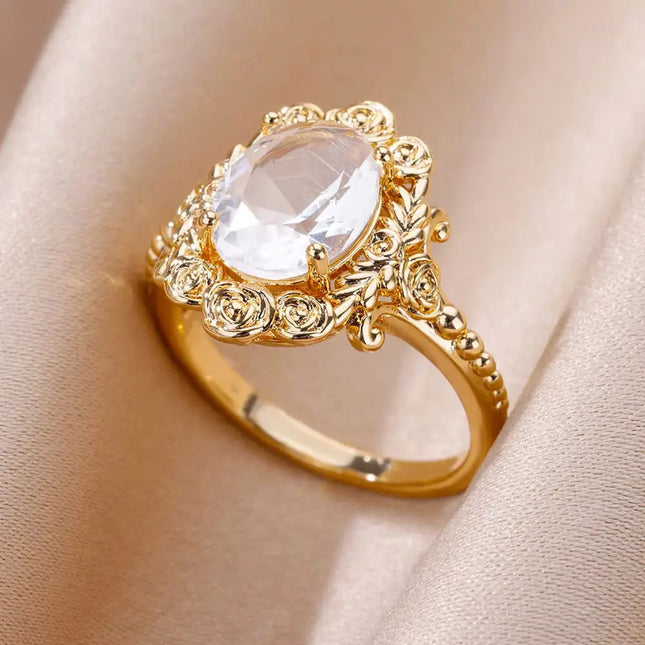 Mild Luxury Retro 18K Gold Plated Emerald Love Ring null