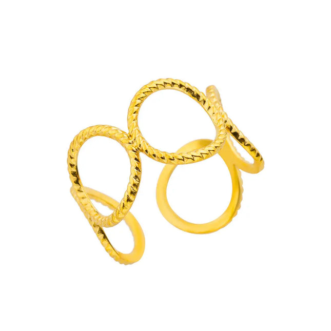 Stainless Steel Pearl Open Ring | Waterproof Hollow Geometry Ring Wholesale null