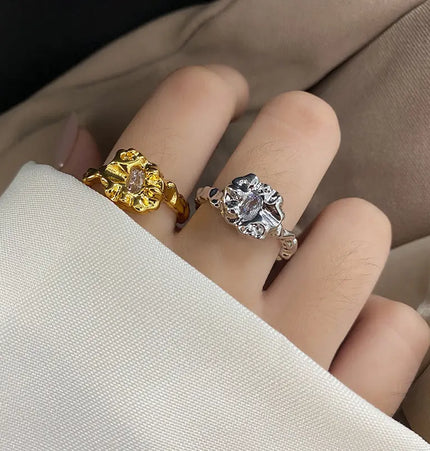 Diamond Studded Open Ring Silver Plated | Adjustable Index Finger Ring Wholesale null