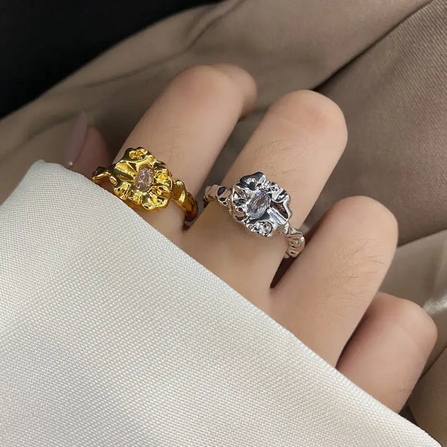 Diamond Studded Open Ring Silver Plated | Adjustable Index Finger Ring Wholesale null