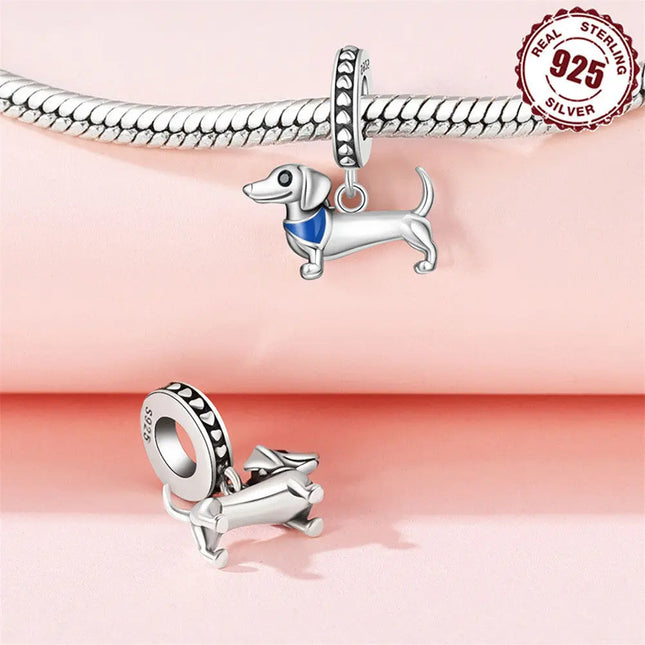DIY Bracelet Ornament 925 Sterling Silver Sausage Dog Pendant null