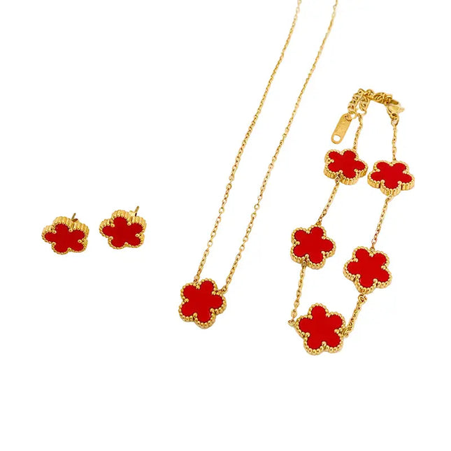 Five-Leaf Flower Jewelry Set – Necklace, Earrings & Bracelet null