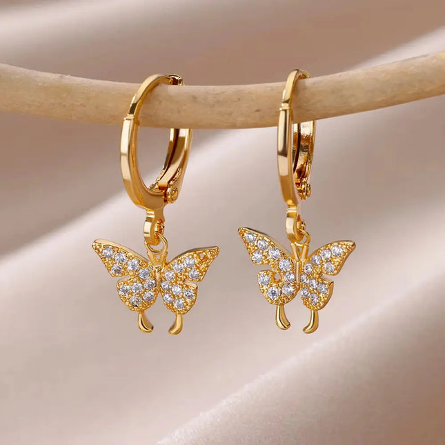 Stainless Steel Butterfly Ear Clip Earrings | Waterproof Gold Clip Earrings Wholesale null