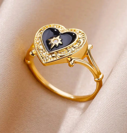 Mild Luxury Retro 18K Gold Plated Emerald Love Ring null