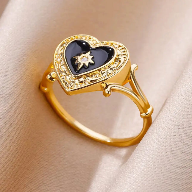 Mild Luxury Retro 18K Gold Plated Emerald Love Ring null