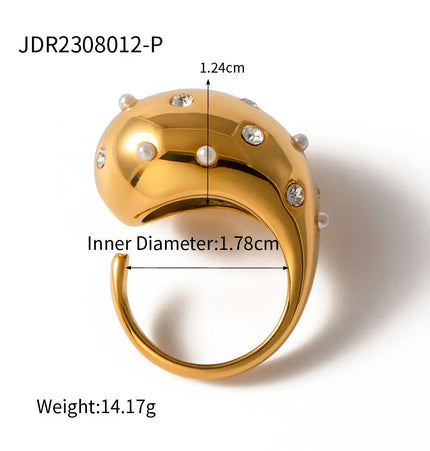 Pearl Statement Ring – Gold Plated Stainless Steel null