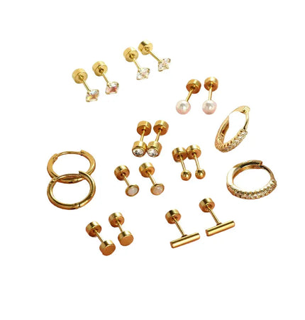 Stainless steel stud earrings with round zircon null