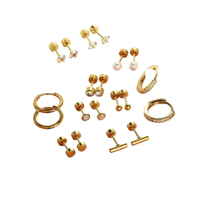 Stainless steel stud earrings with round zircon null