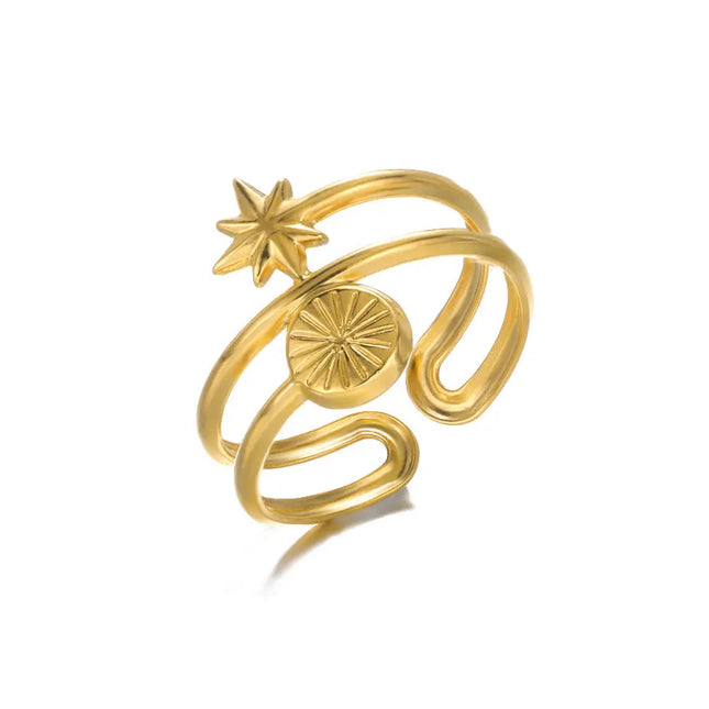 Stainless Steel Geometric Hollow Adjustable Ring null