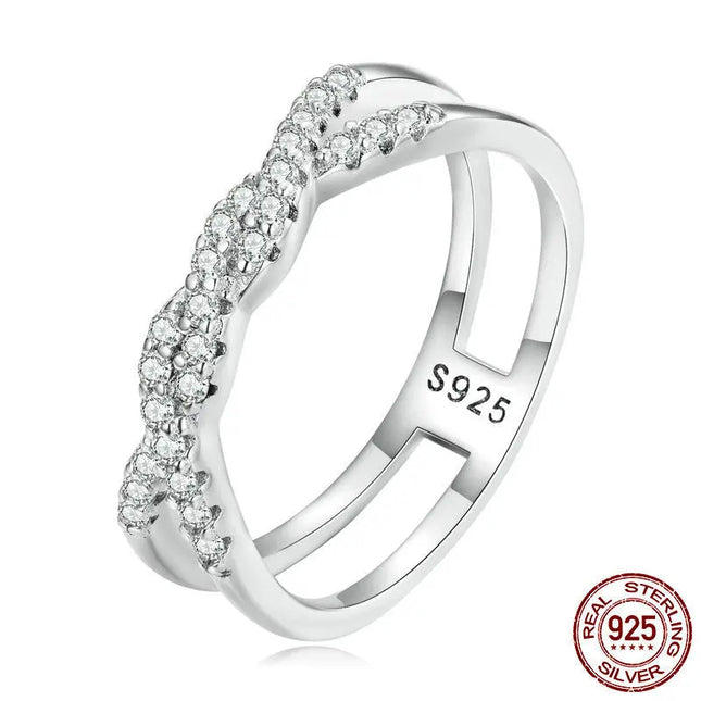 Original Plating White Gold Twisted Zircon Ring null