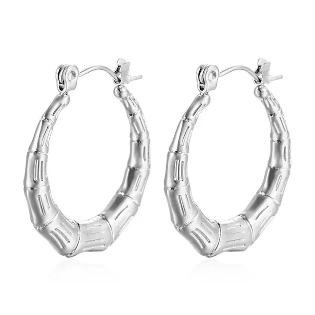 Bamboo Section Stainless Steel Hoop Earrings null