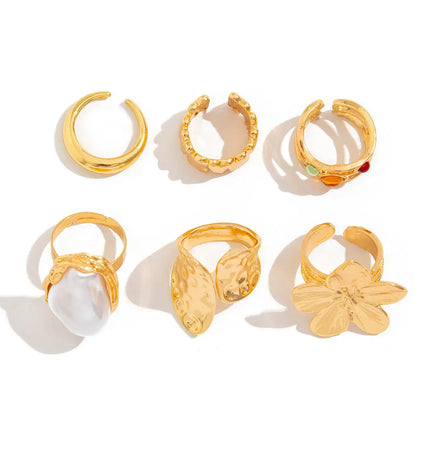 French Court-Style Vintage Gold Ring Set – Adjustable Rings null