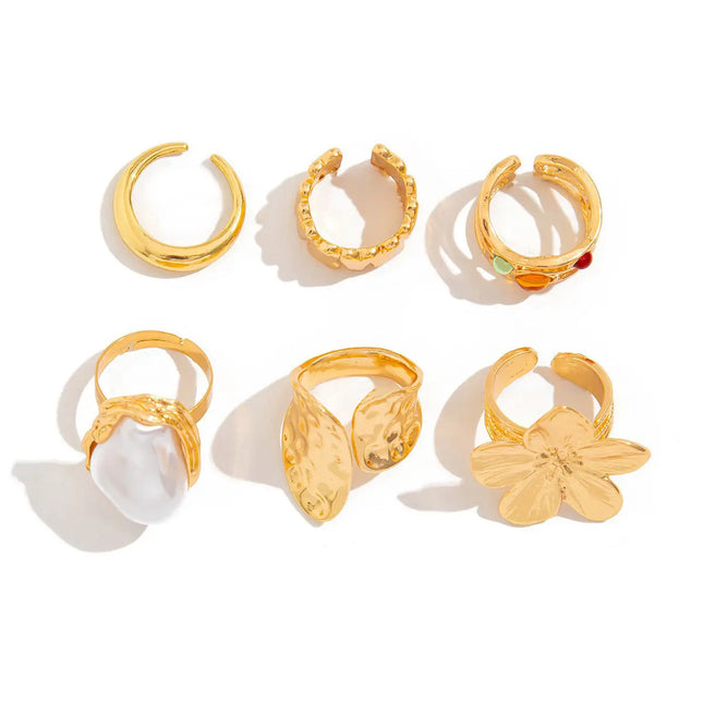 French Court-Style Vintage Gold Ring Set – Adjustable Rings null