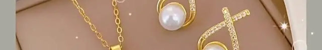 Light Luxury Cross Pearl Necklace & Earrings Set null