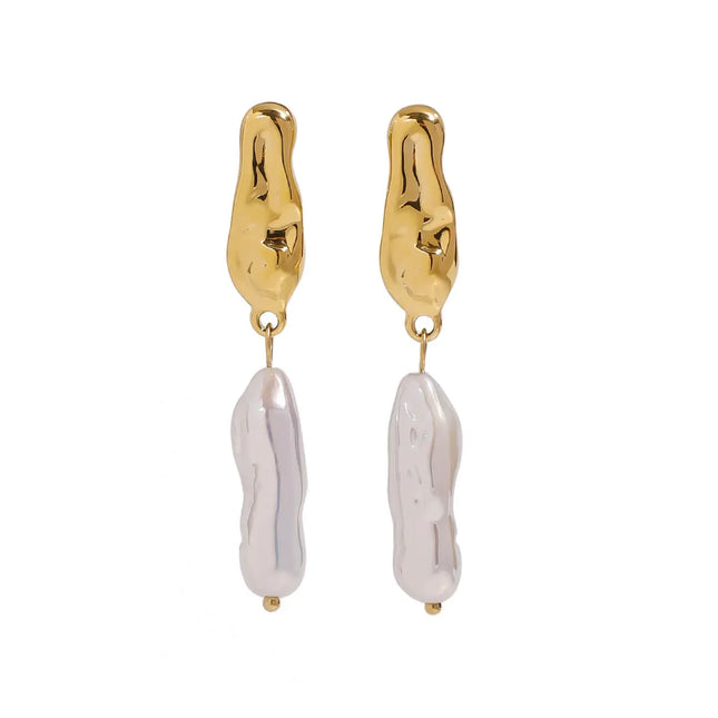 Stainless Steel Pearl Drop Earrings | Waterproof Gold Pearl Earrings Wholesale null