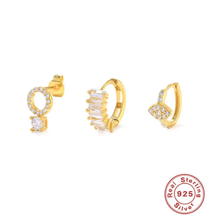 925 Sterling Silver Twin Stud & Hoop Earrings Set null