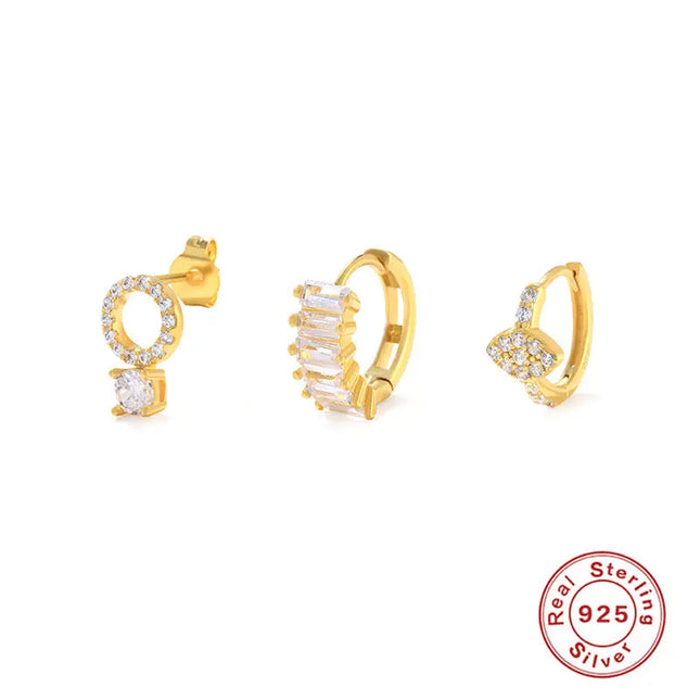 925 Sterling Silver Twin Stud & Hoop Earrings Set null