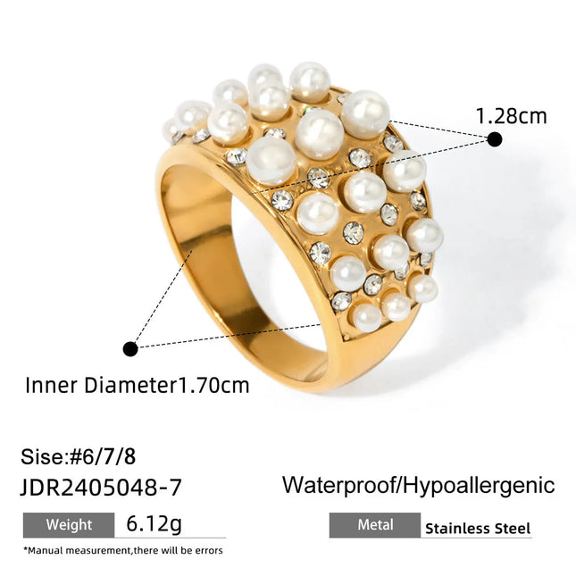 Pearl Statement Ring – Gold Plated Stainless Steel null
