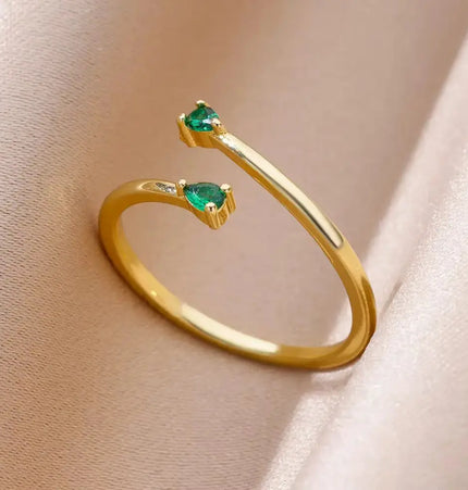 Mild Luxury Retro 18K Gold Plated Emerald Love Ring null