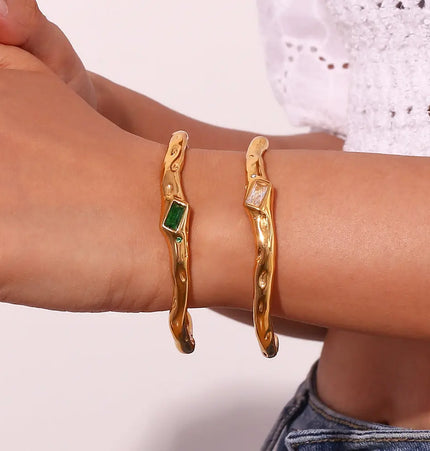 18K Gold Plated Irregular Zircon Open Cuff Bracelet null