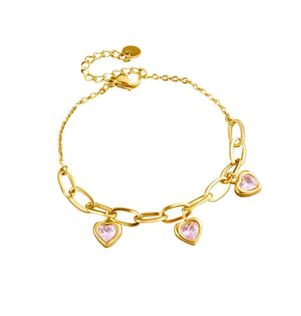 Vintage Gold Plated Heart Charm Chain Bracelet null