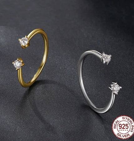 925 Sterling Silver Adjustable Moissanite Open Ring null