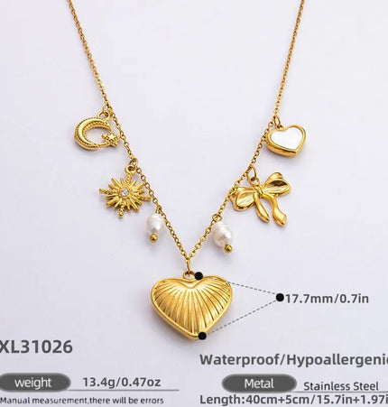 18K Gold Plated Stainless Steel Sun & Heart Charm Necklace null