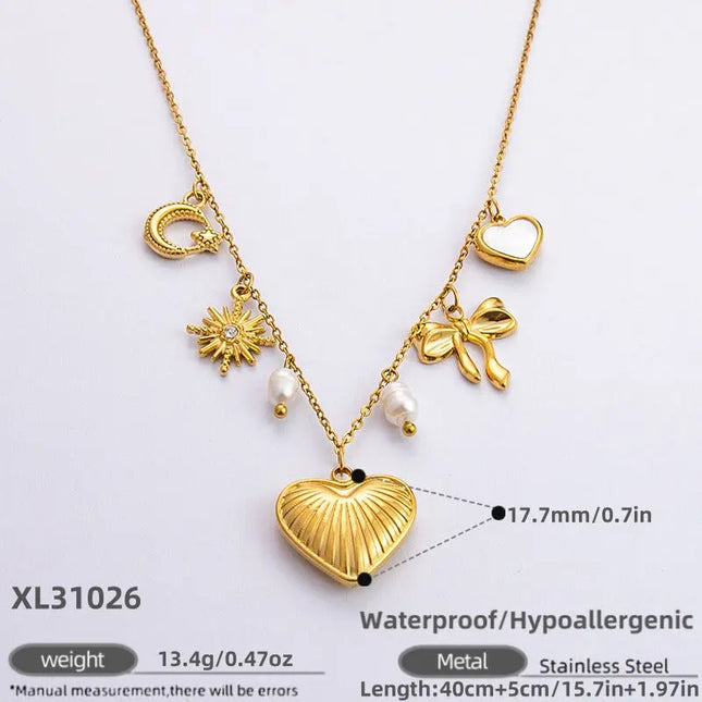 18K Gold Plated Stainless Steel Sun & Heart Charm Necklace null