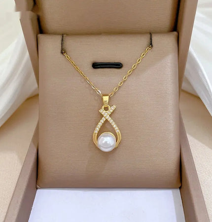 Light Luxury Cross Pearl Necklace & Earrings Set null