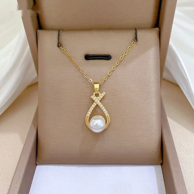 Light Luxury Cross Pearl Necklace & Earrings Set null