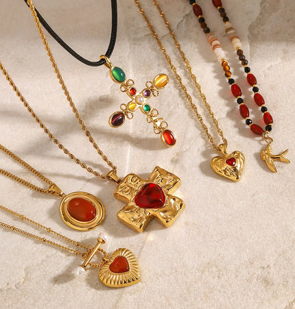 Stainless Steel Red Agate Cross Necklace null