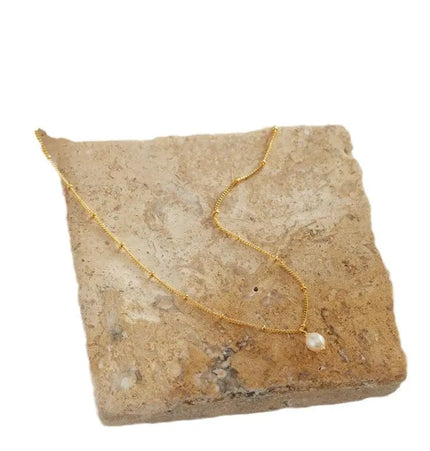 18K Stainless Steel Pearl Drop Necklace null