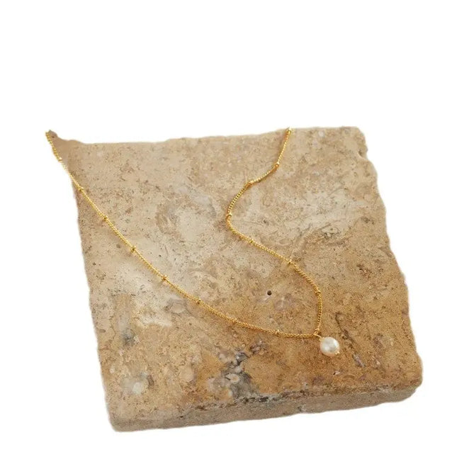 18K Stainless Steel Pearl Drop Necklace null