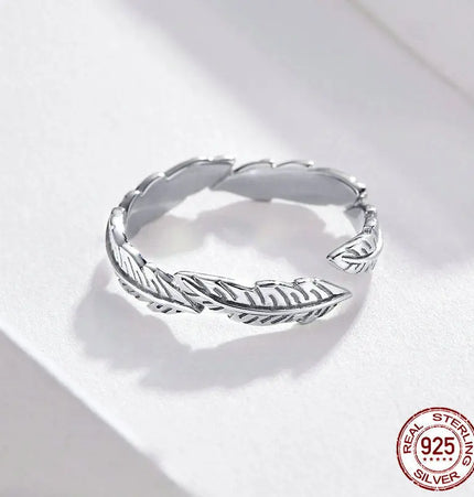 925 Sterling Silver Feather Adjustable Ring null