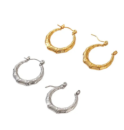 Bamboo Section Stainless Steel Hoop Earrings null